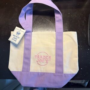 Trader Joe's Lavender & Cream Mini Canvas Tote NWT